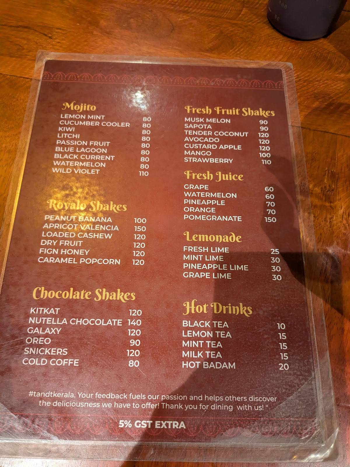 T&T Kondotty menu