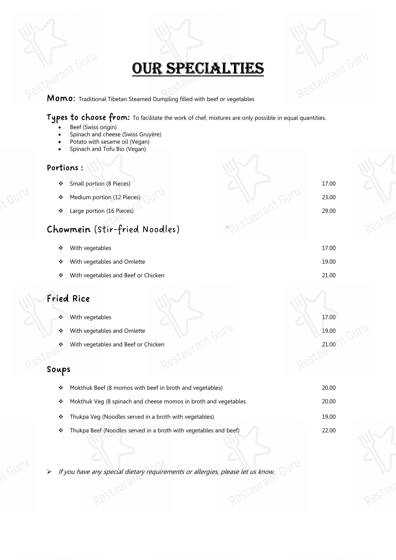 Menu per Tibet Café ristorante