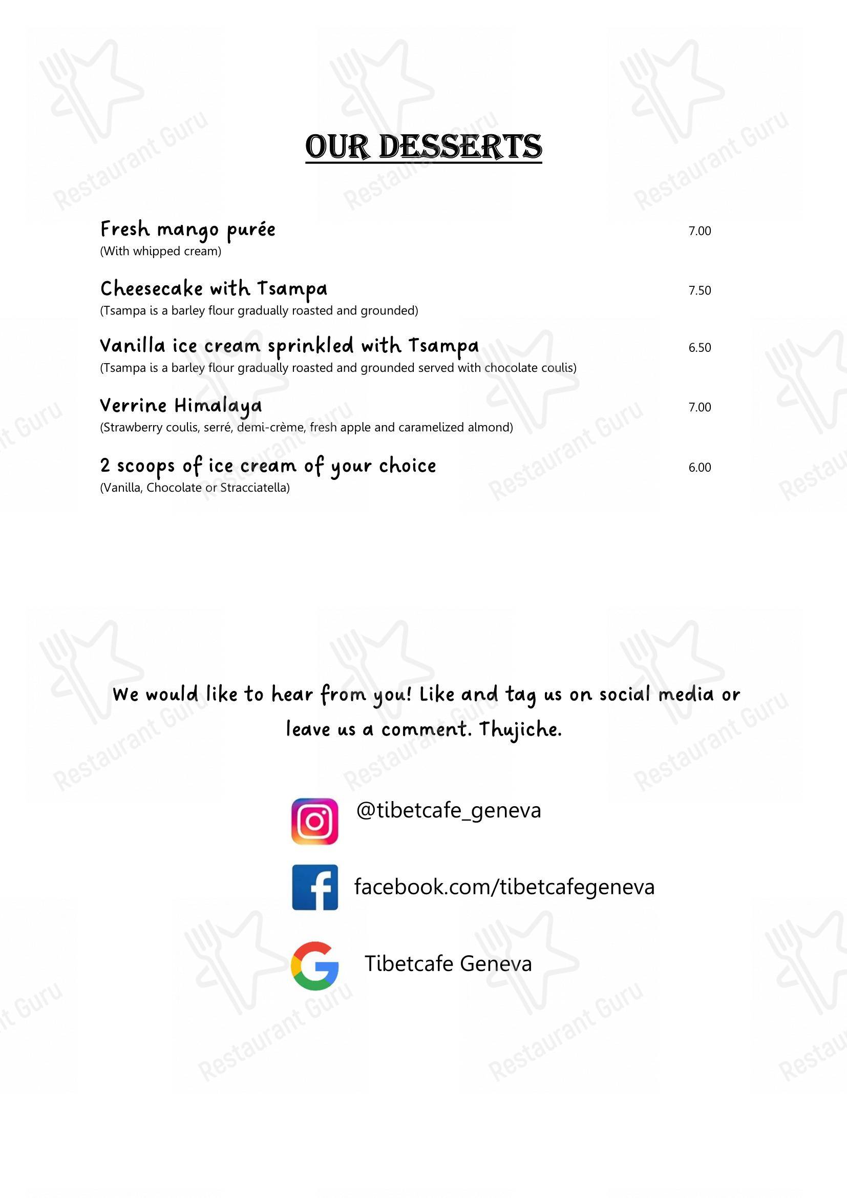 Menu per Tibet Café ristorante