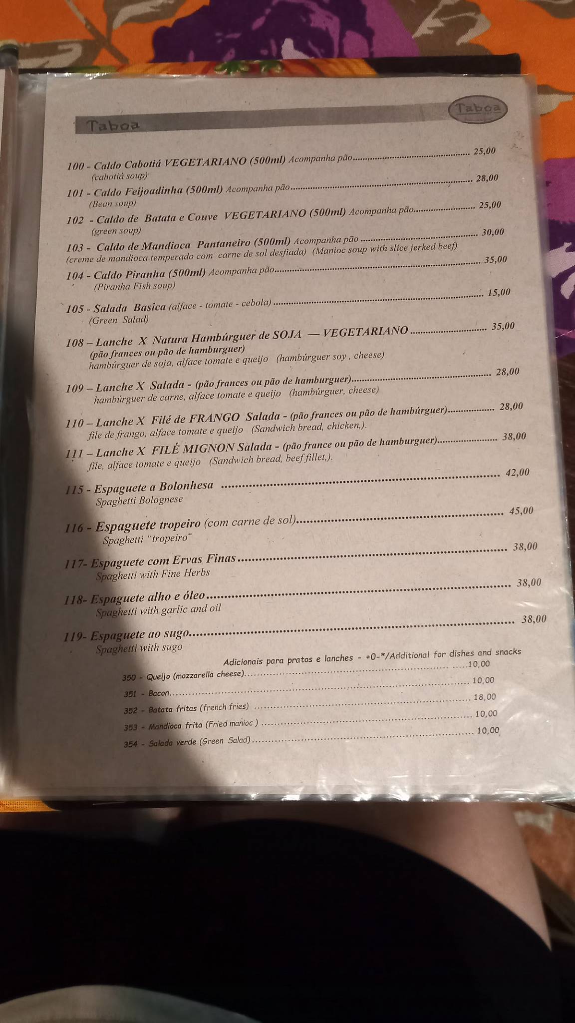 Taboa Bar cardápio
