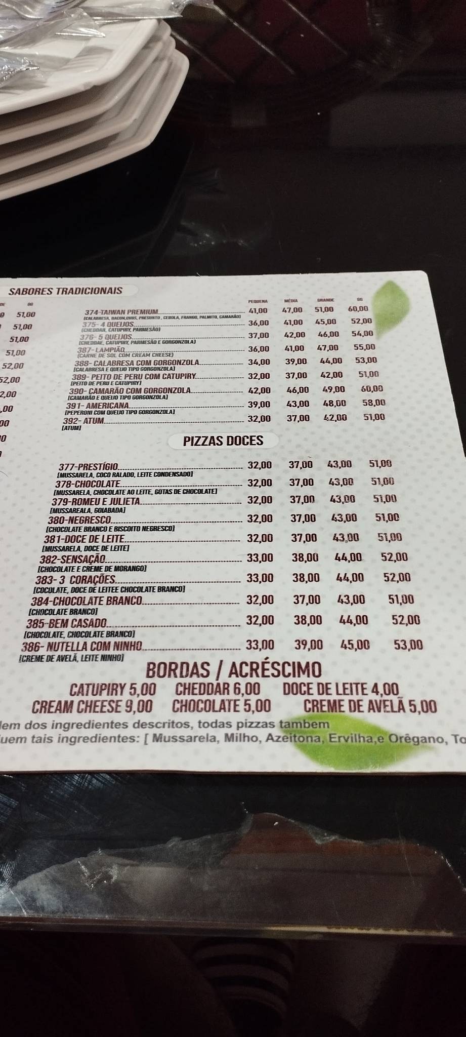 Taiwan Pizzaria cardápio