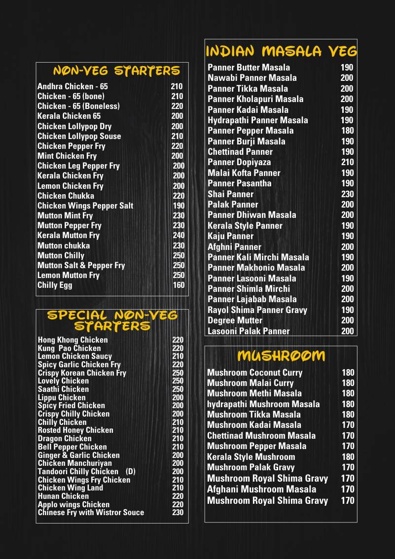 Taj Multicuisine Restaurant menu