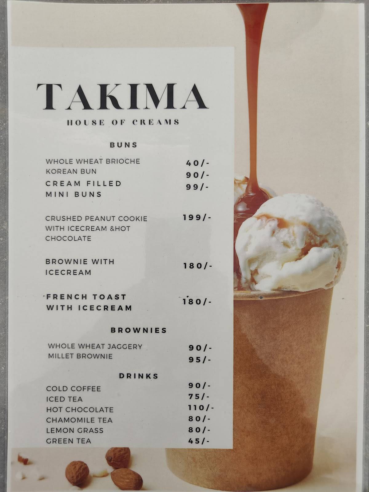 Takima cafe menu
