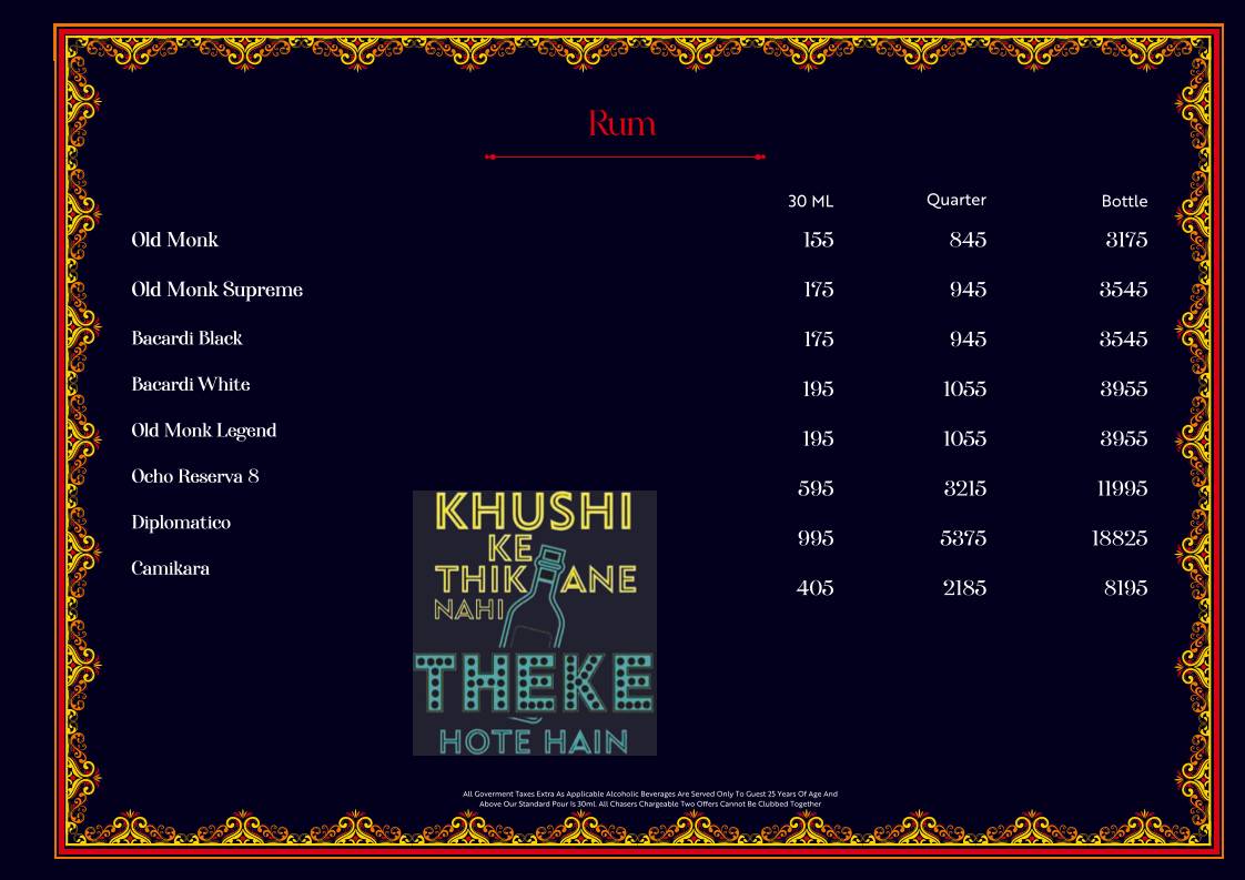 Tamasha menu