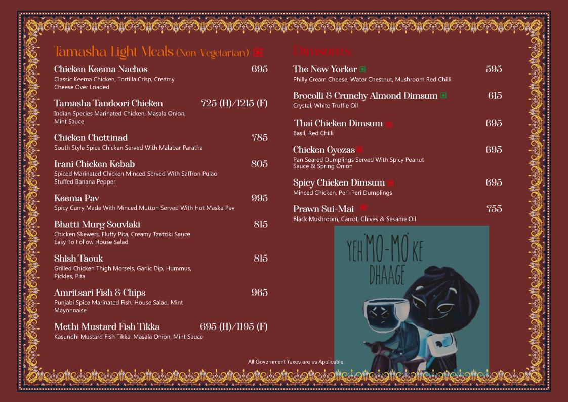 Tamasha menu