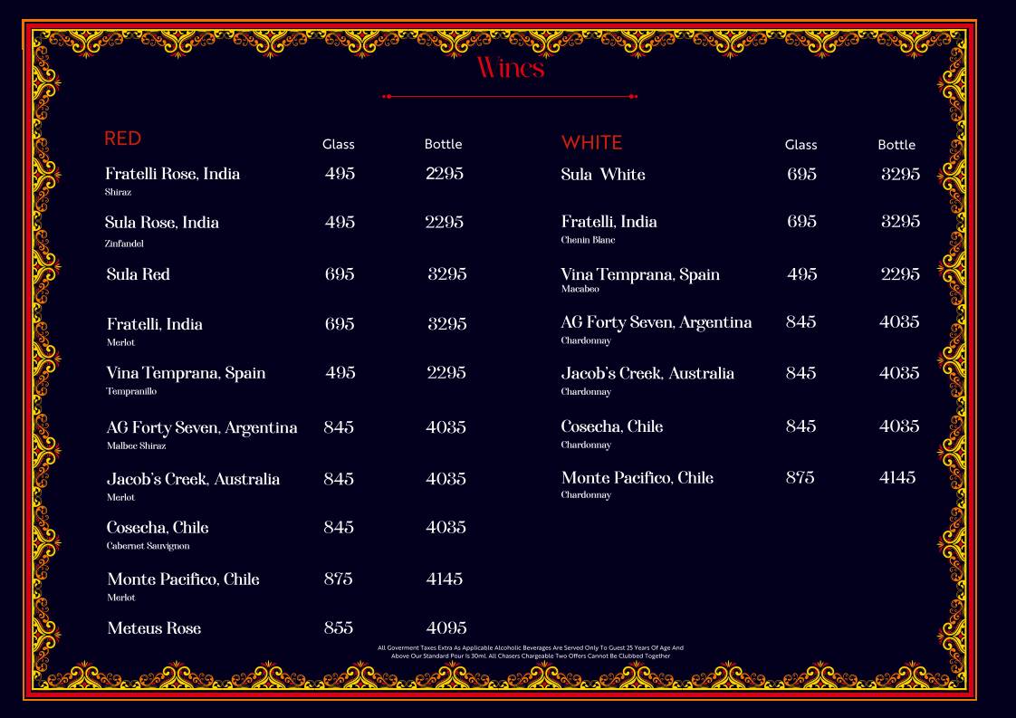 Tamasha menu