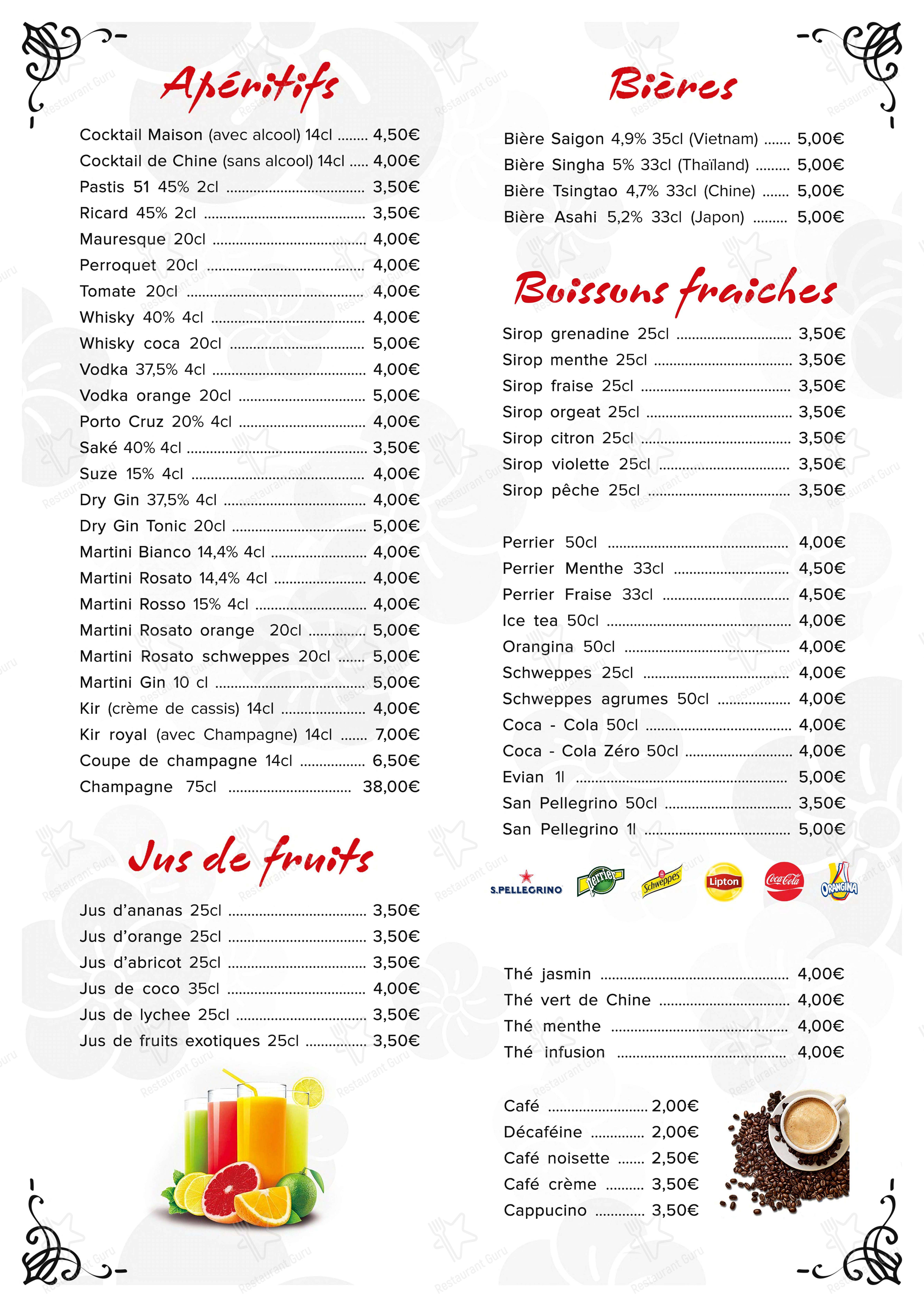 Menu pour Tan Lap dans Lodève