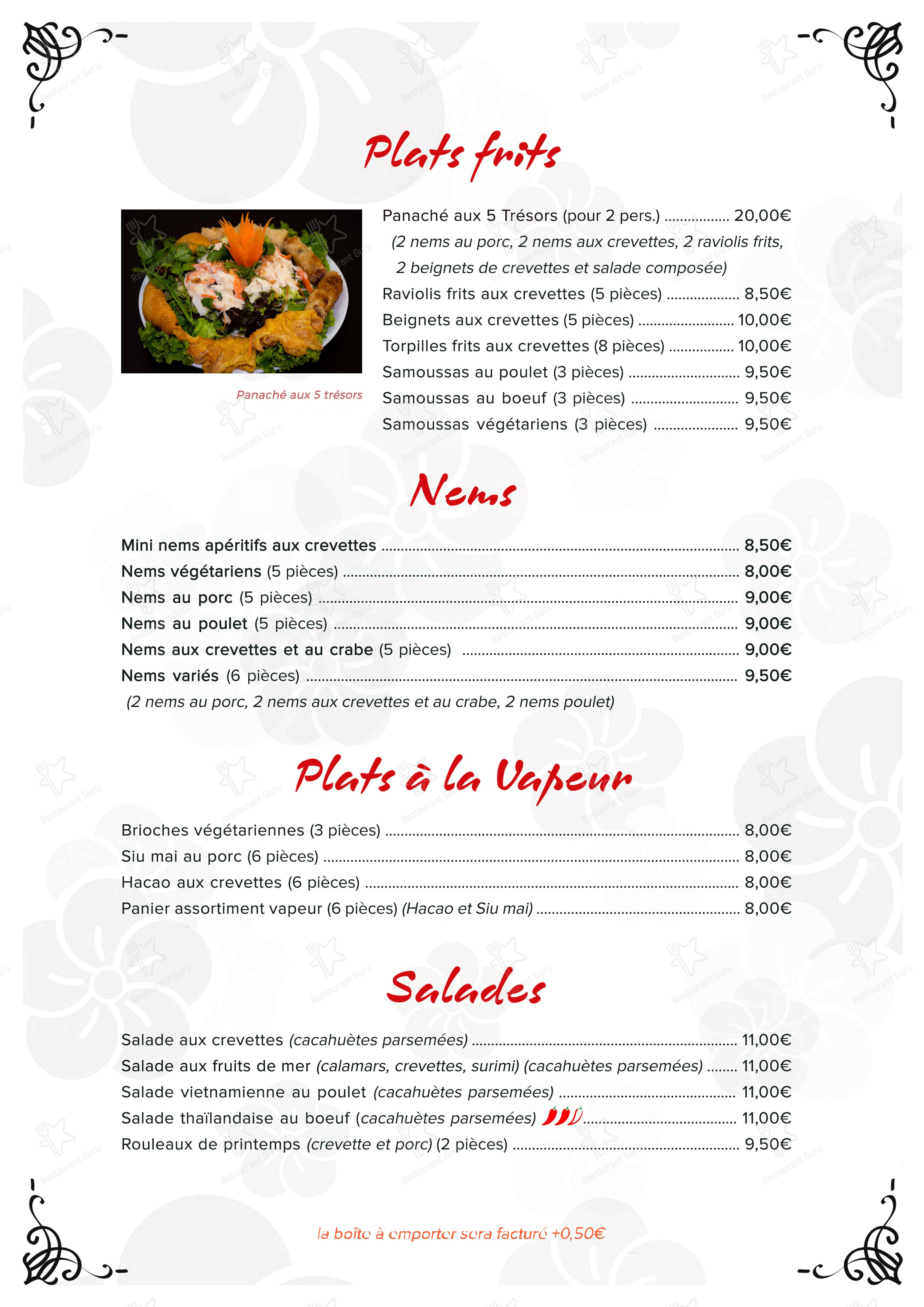 Menu pour Tan Lap dans Lodève