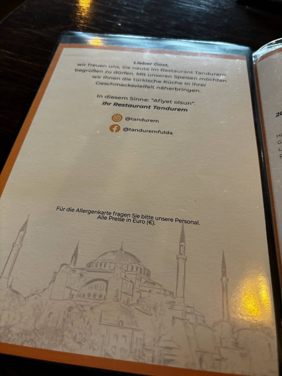 Menu de Tandurem