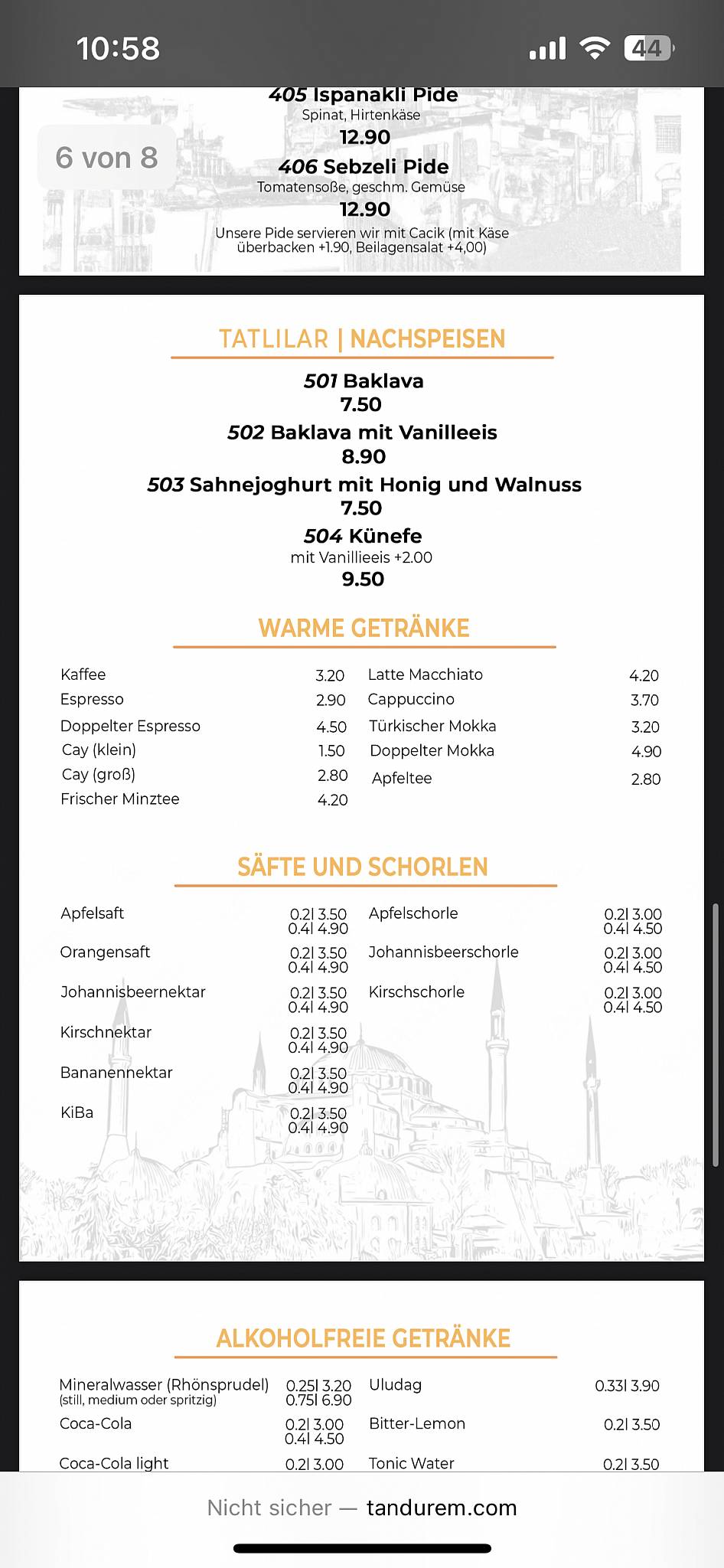 Menu de Tandurem