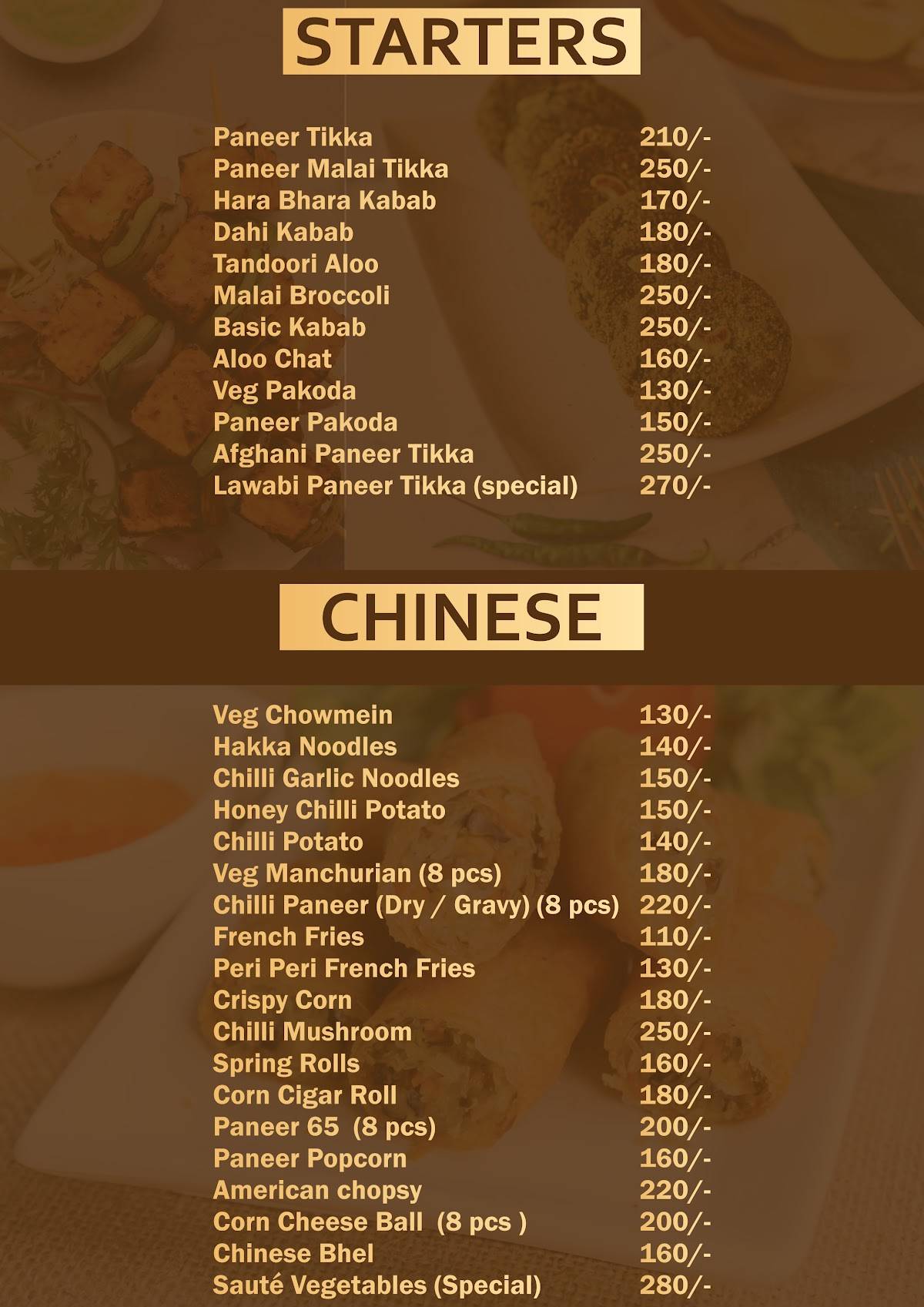 Taste of Rajasthan menu