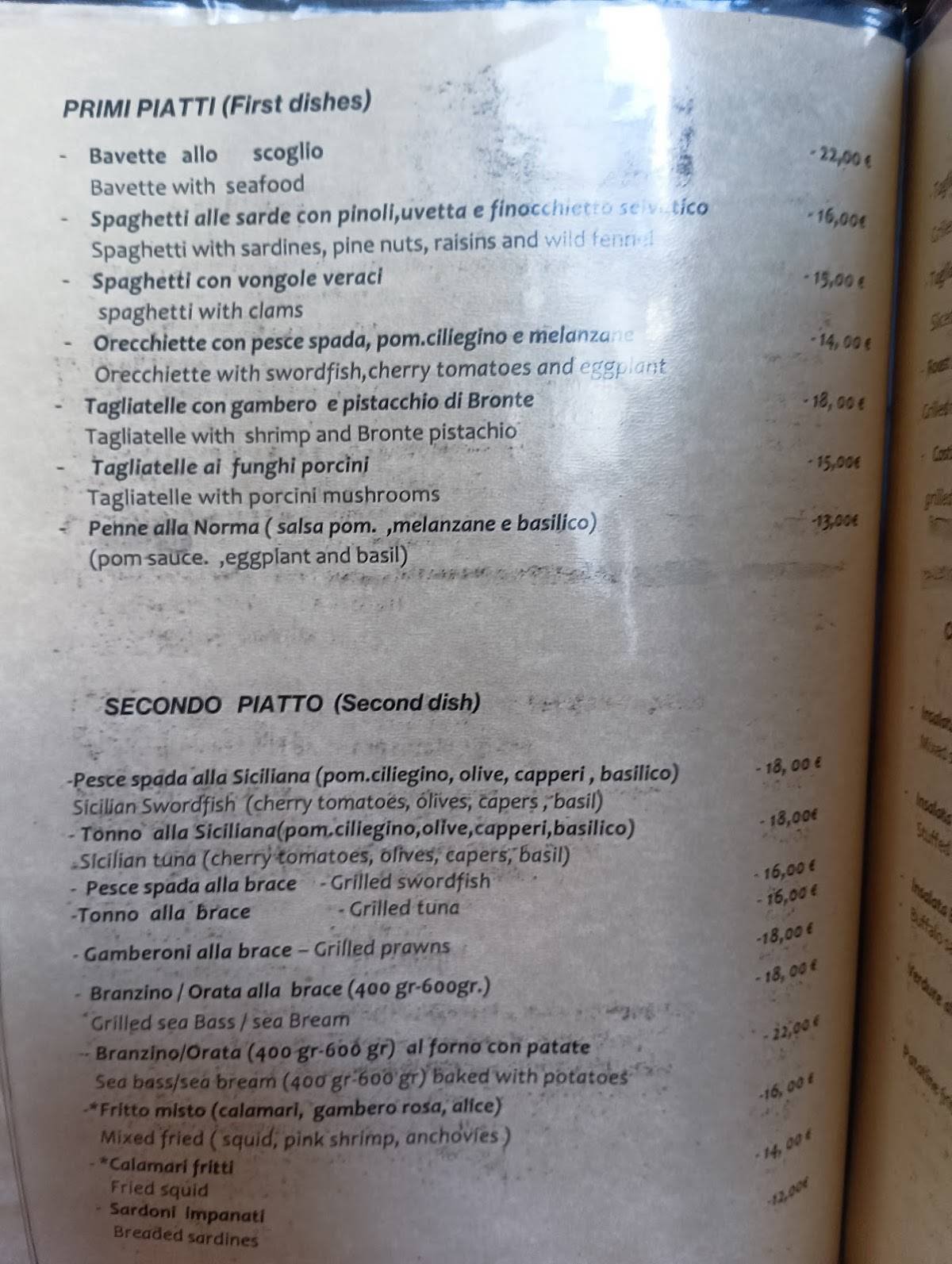 Menu di Taverna Montalbano 