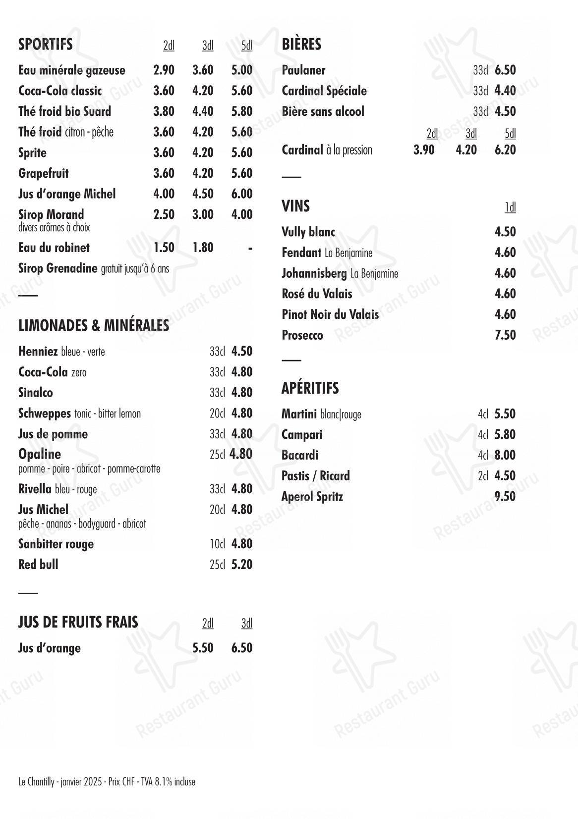 Menu per Tea-room Suard Le Chantilly caffè bar