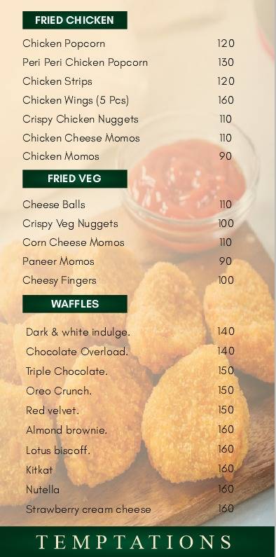 Temptations Cafe menu