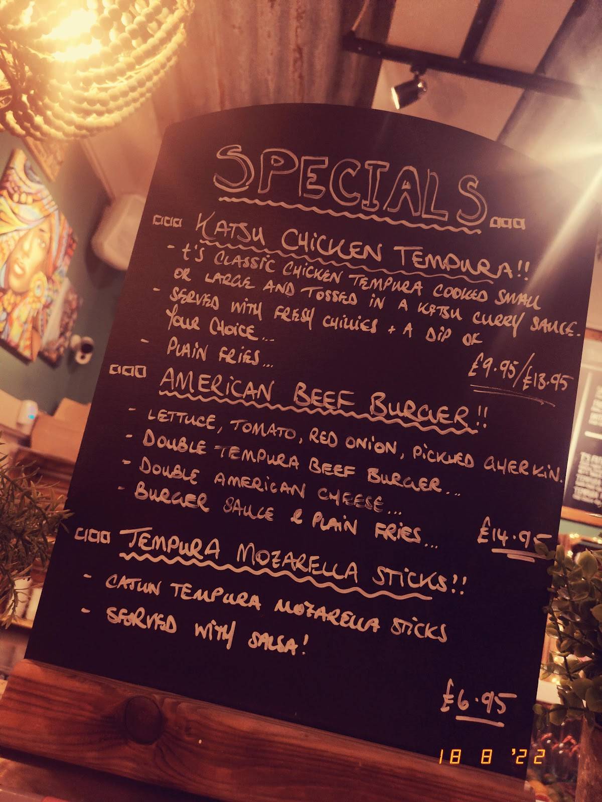 Menu at Tempura Ayr restaurant, Ayr