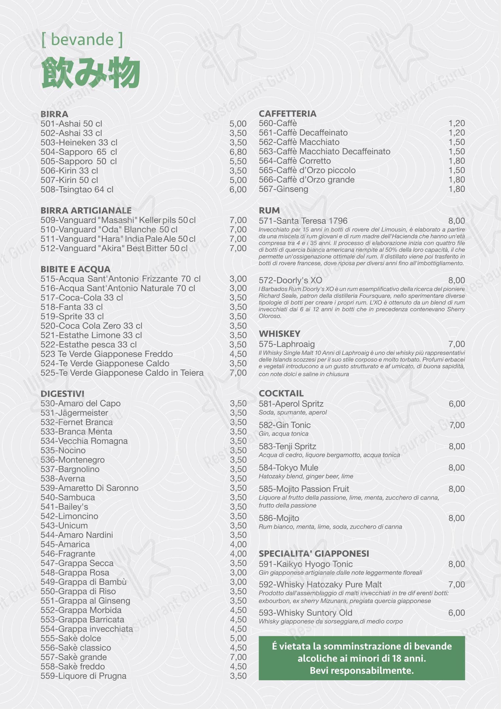 Tenji Ristorante Giapponese in Parma - Menu bar