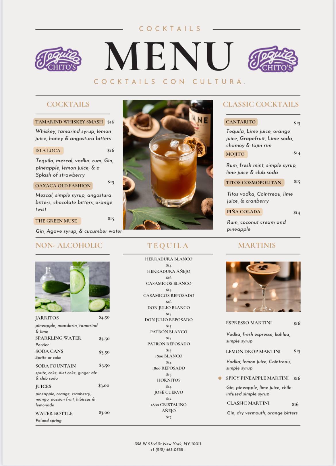 Menu at Tequila Chito's Mexican Bar & Grill, New York City, 358 W 23rd St
