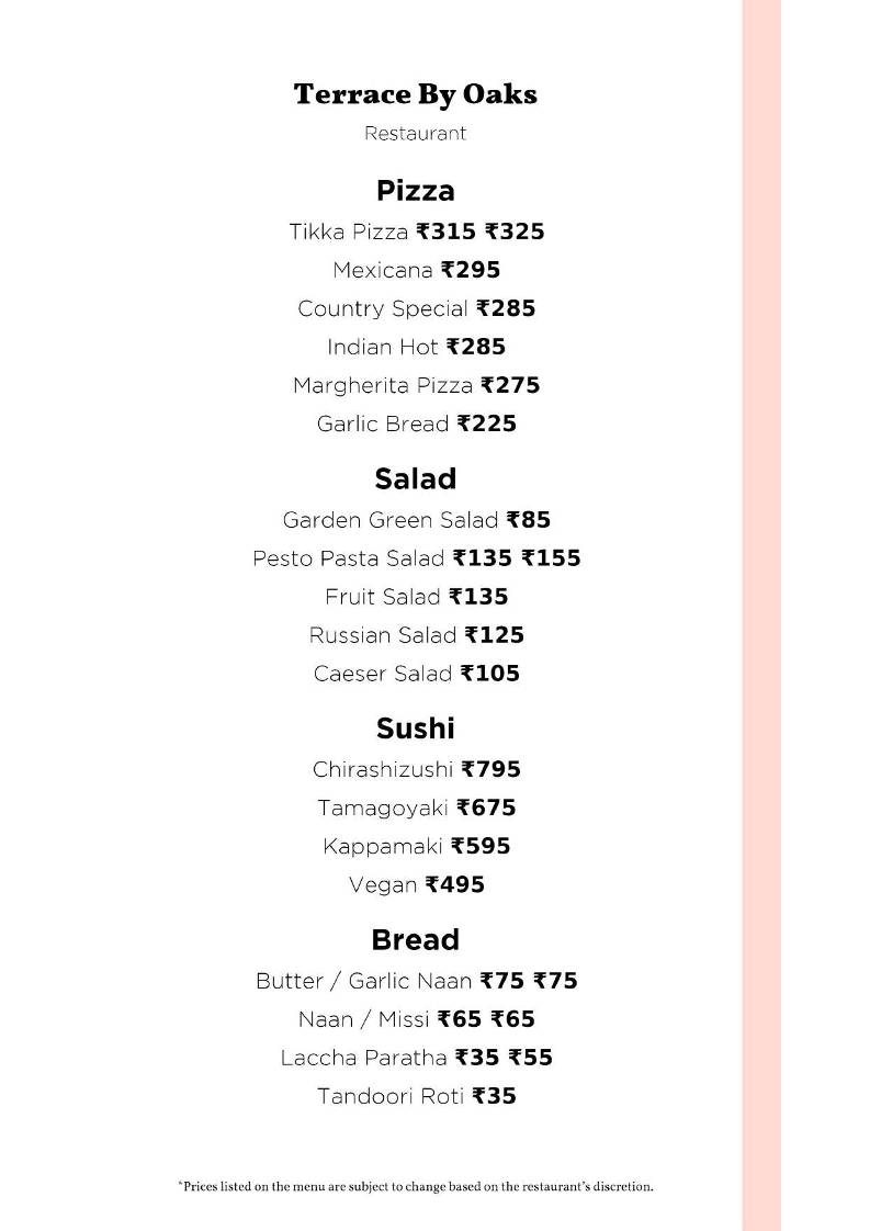 Terrace By Oaks menu