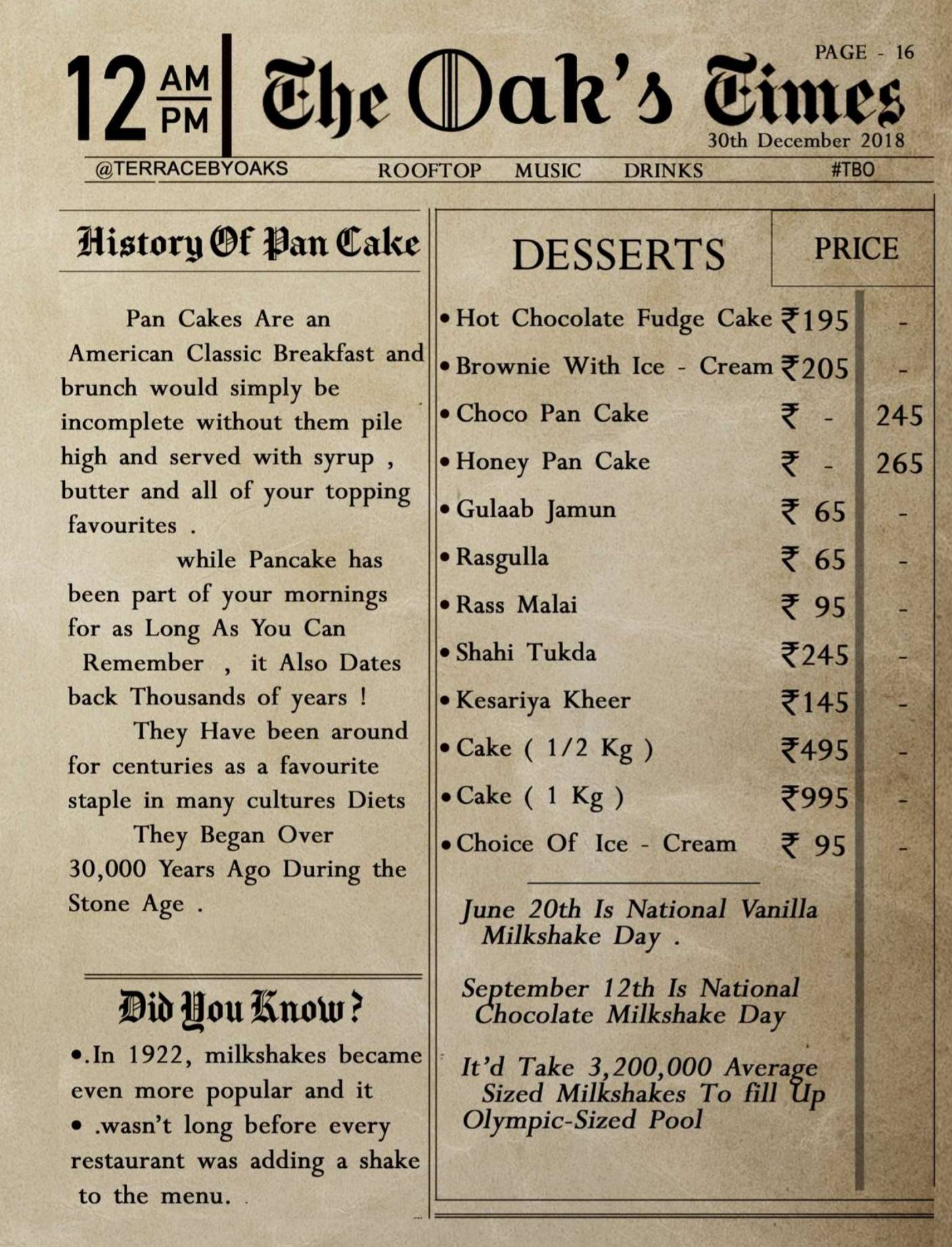 Terrace By Oaks menu