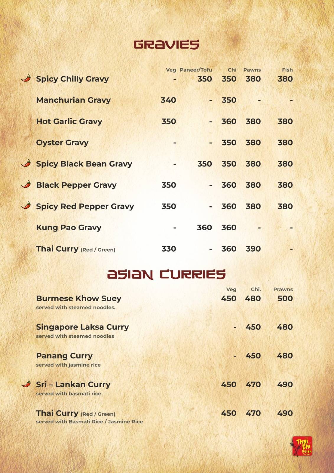 Thai-Chi Asian Cusine menu