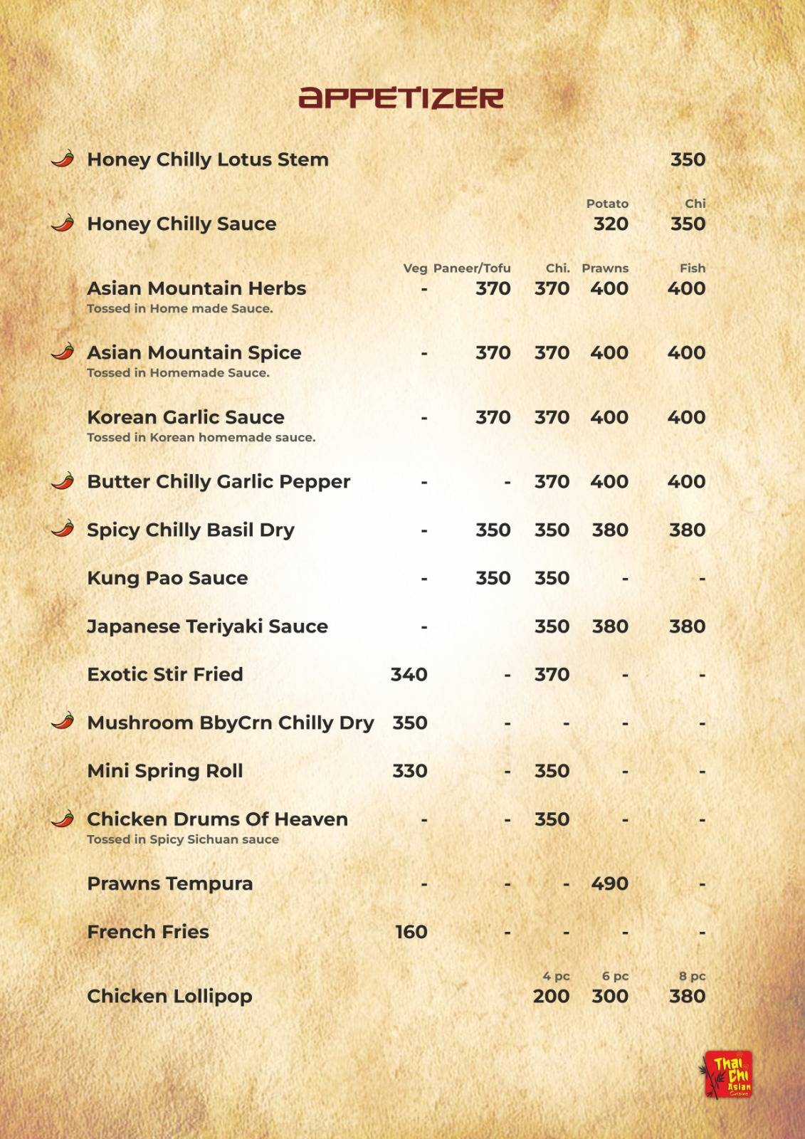 Thai-Chi Asian Cusine menu