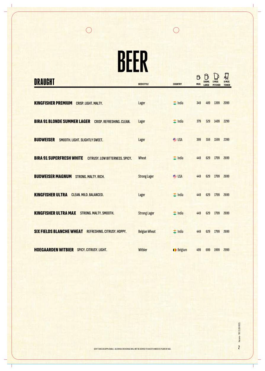 The Beer Café menu