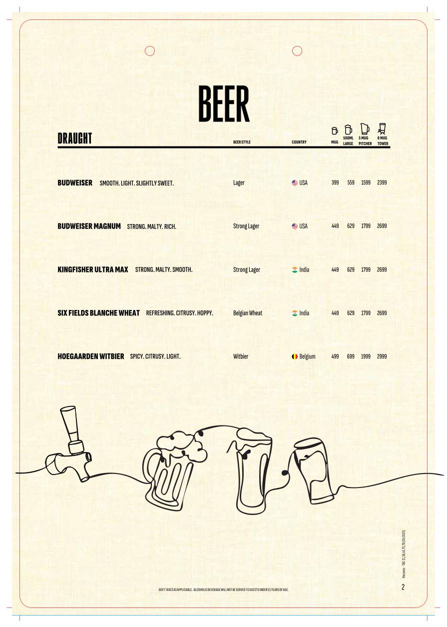 The Beer Café menu