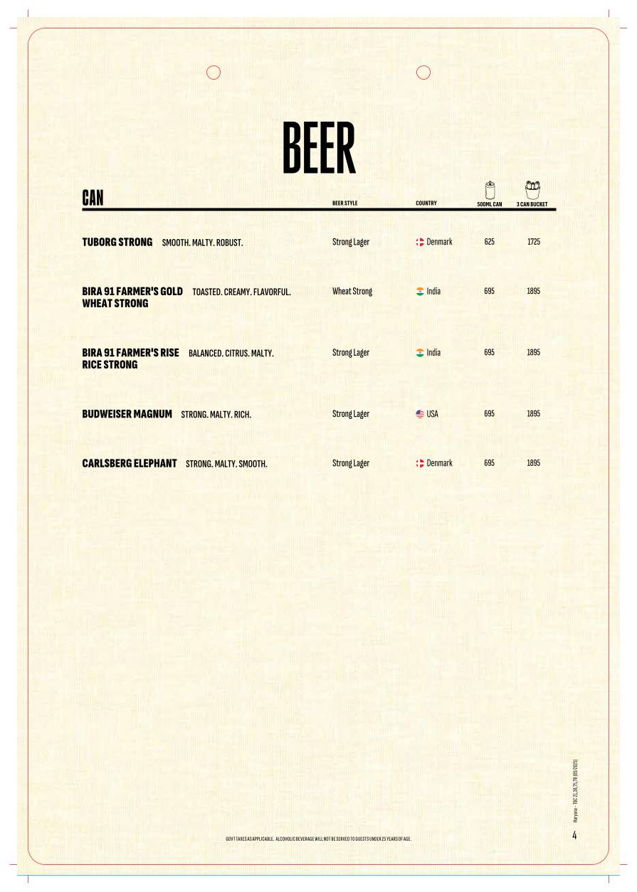 The Beer Café menu