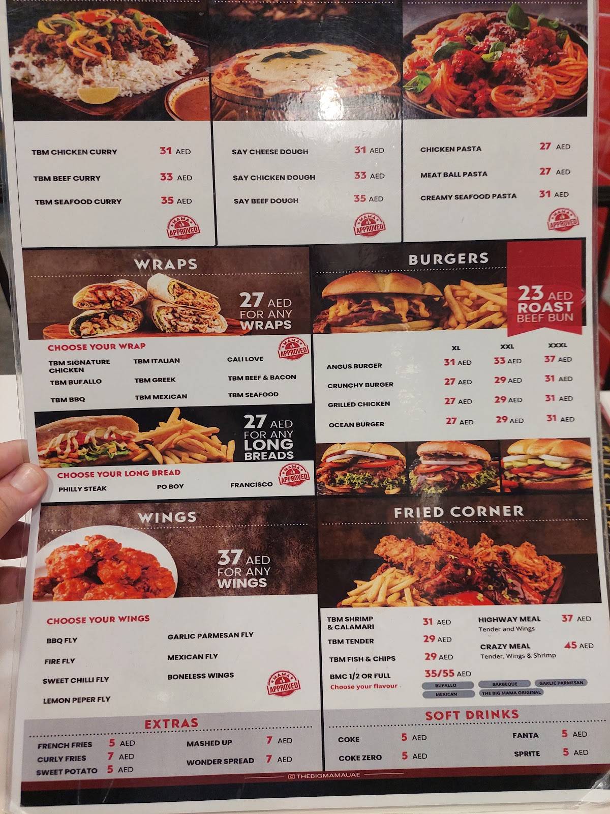 Menu at The Big Mama Restaurant, UAE