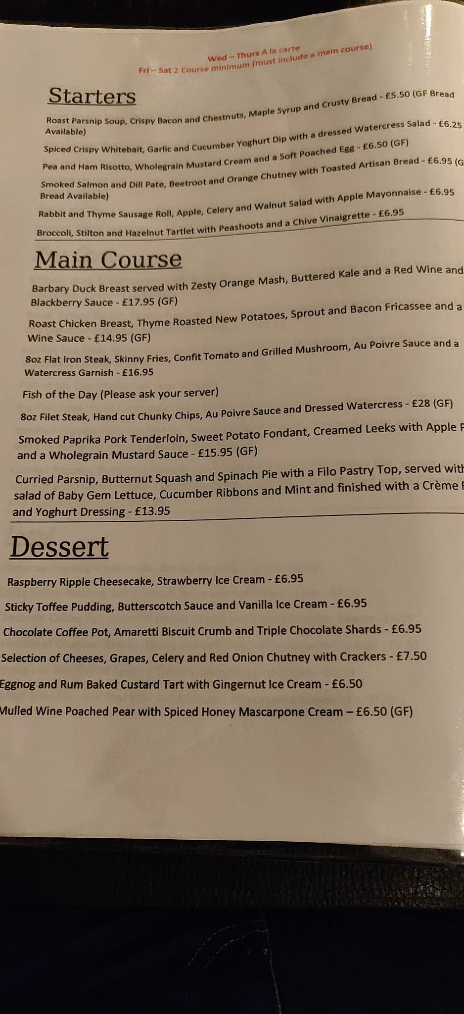Menu at The Black Pepper restaurant, Wigan