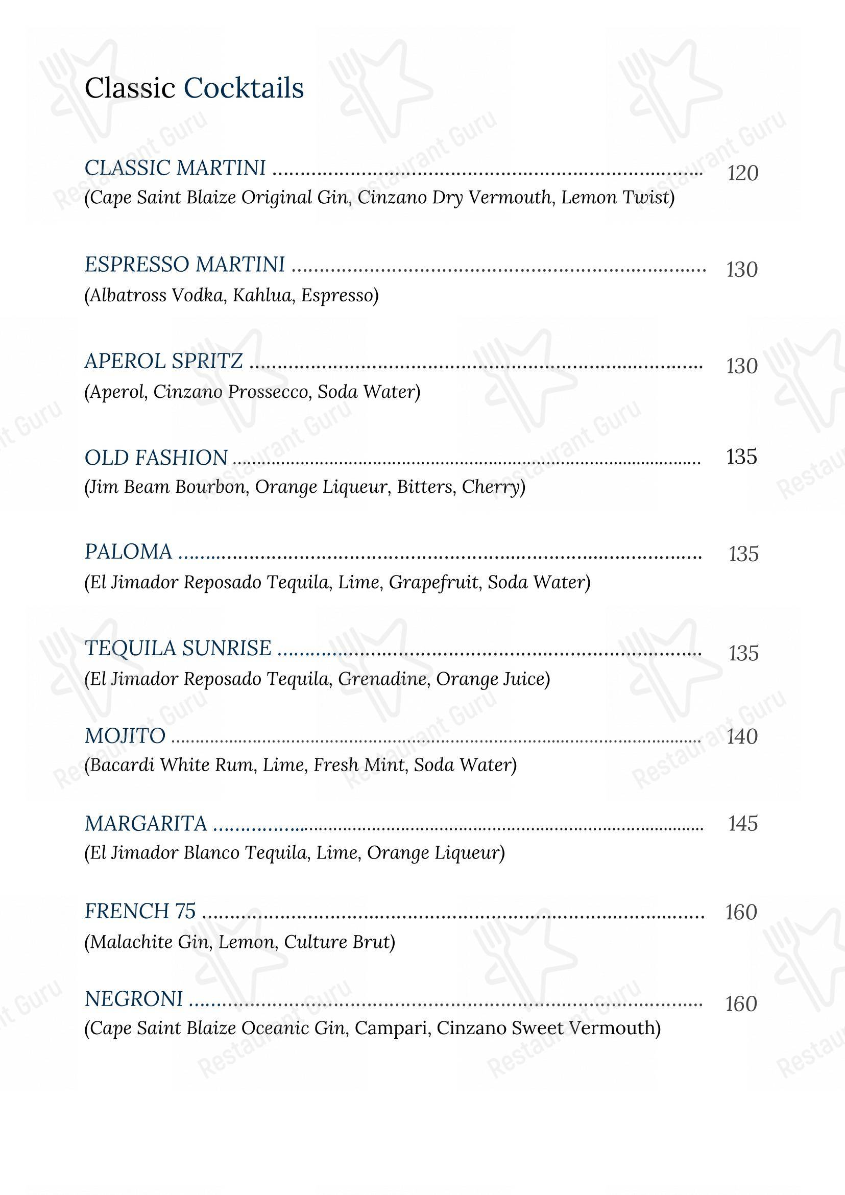 Menu at The Blue Room pub & bar, Cape Town