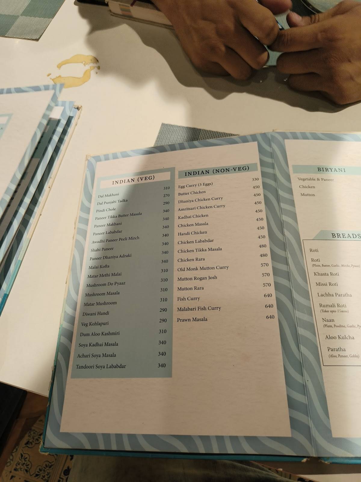 The Cabana menu