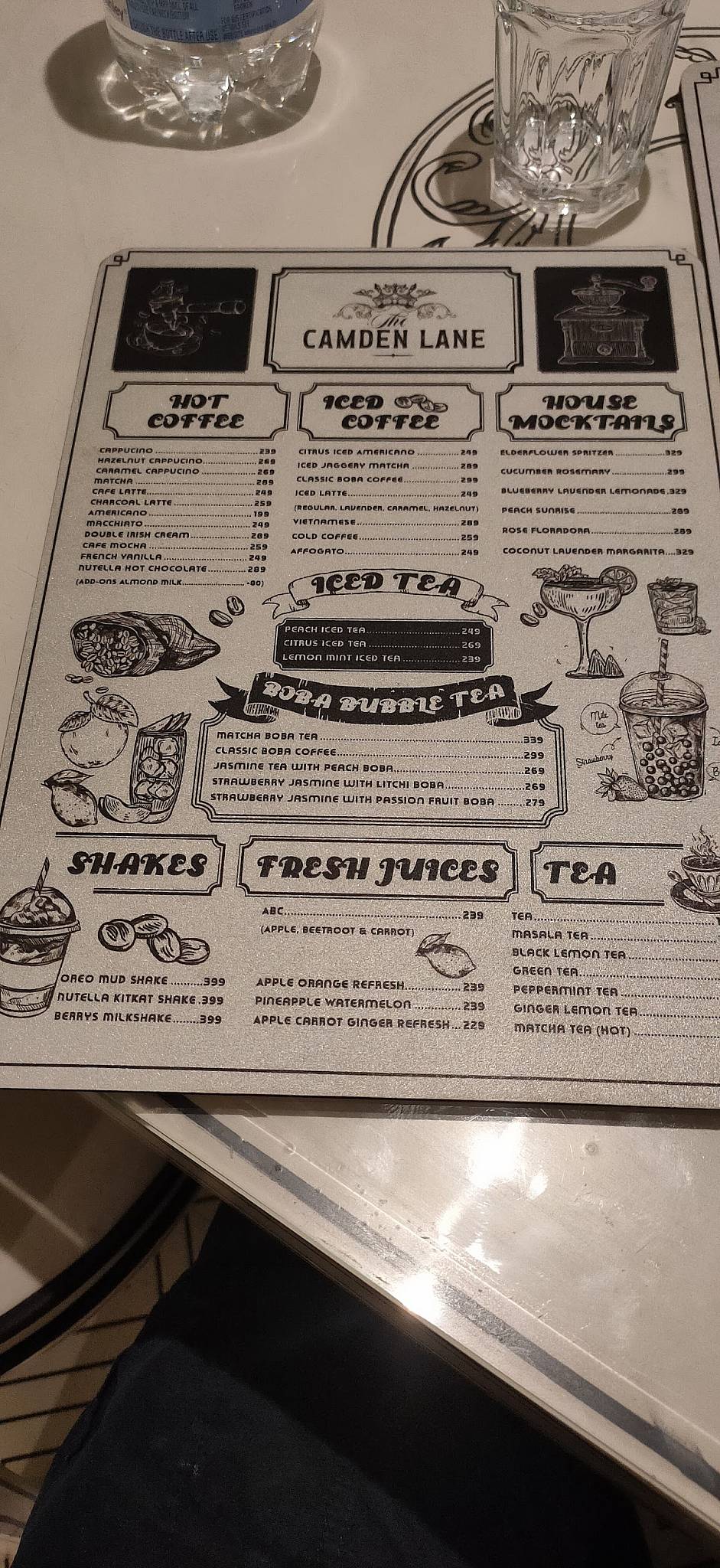 The Camden Lane menu