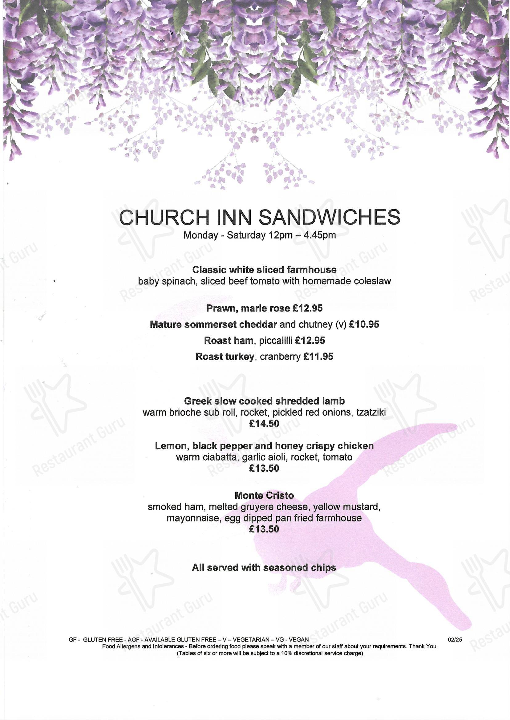 Menu at The Church Inn pub & bar, Cheadle, 90 Ravenoak Rd