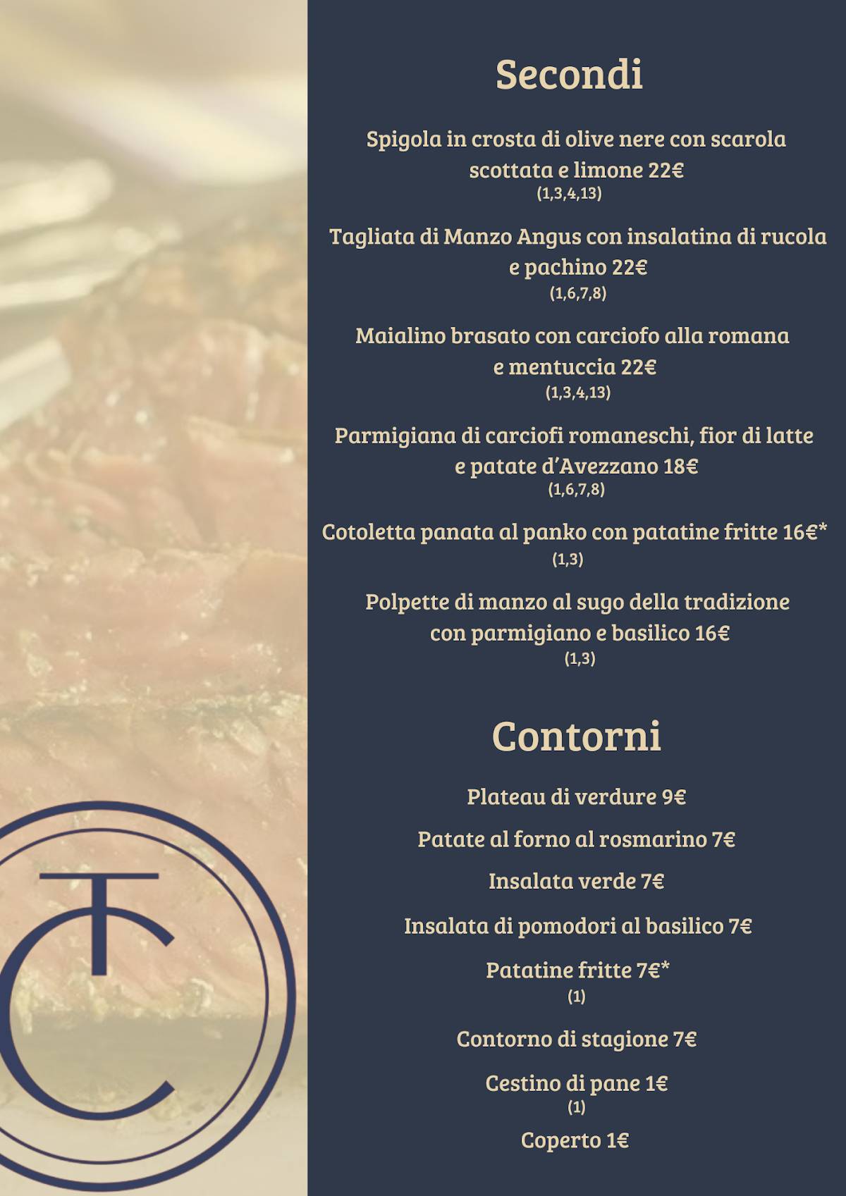 Menu di The Club Parco di Roma Ristorante e Location Eventi Roma Nord 