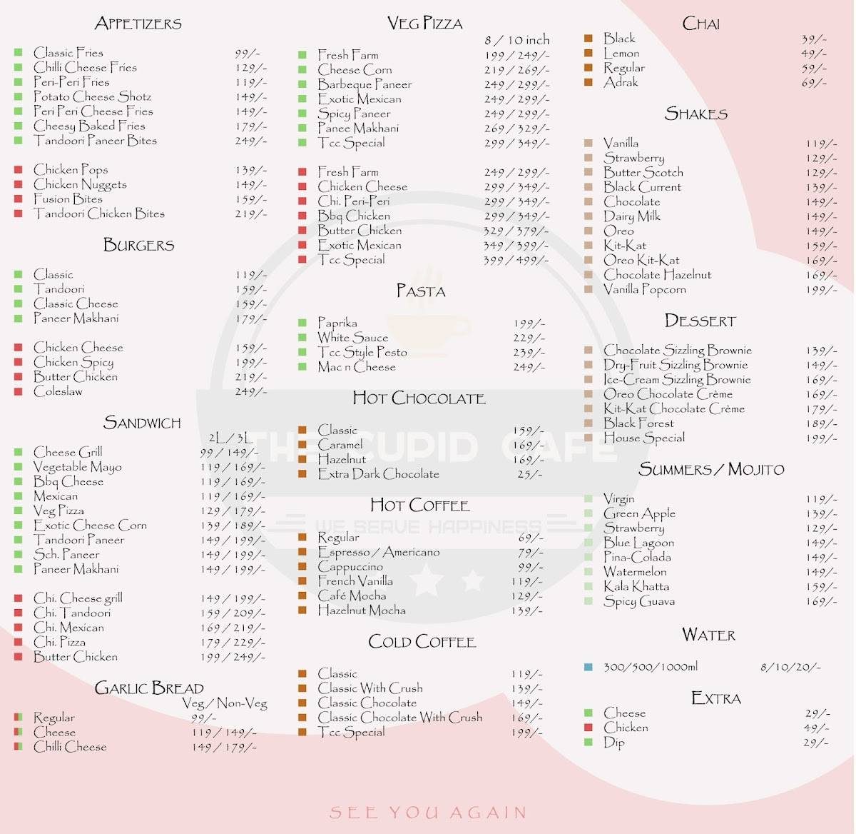 The Cupid Cafe menu
