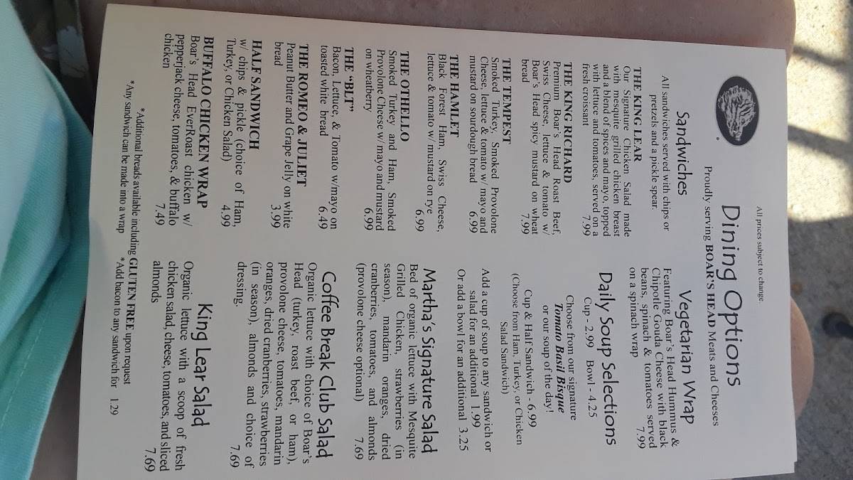 Menu at The Drowsy Poet Coffee Co. Coffee Break Cafe, Pace, Woodbine Rd