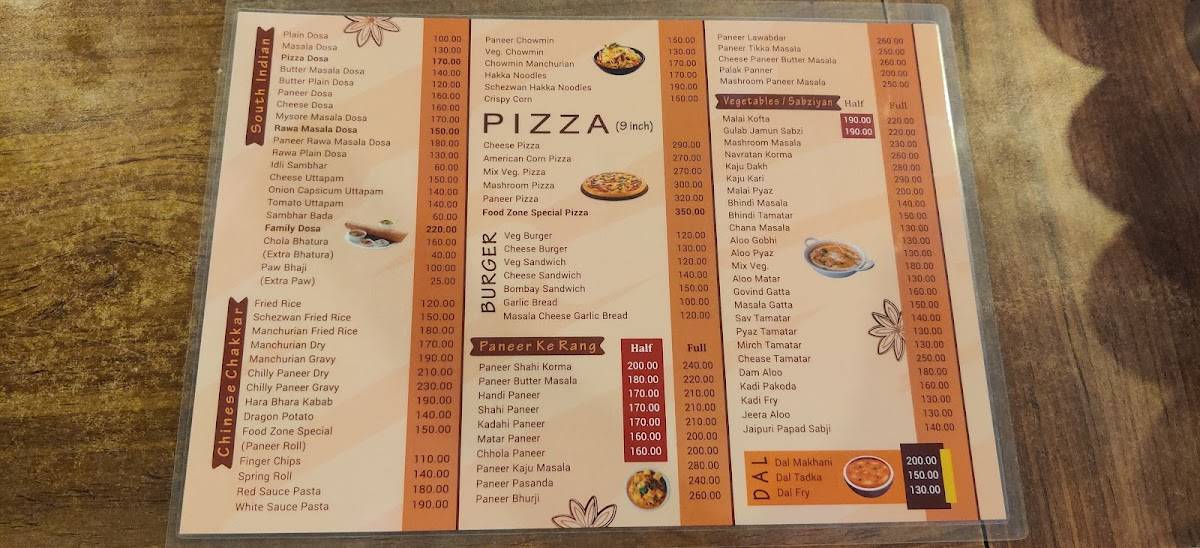 The Food Zone Pure Vegetarian Restaurant menu