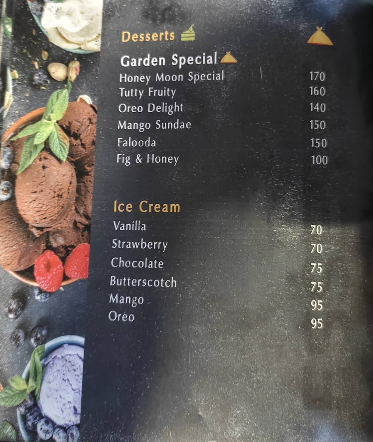 The Garden Restaurant menu