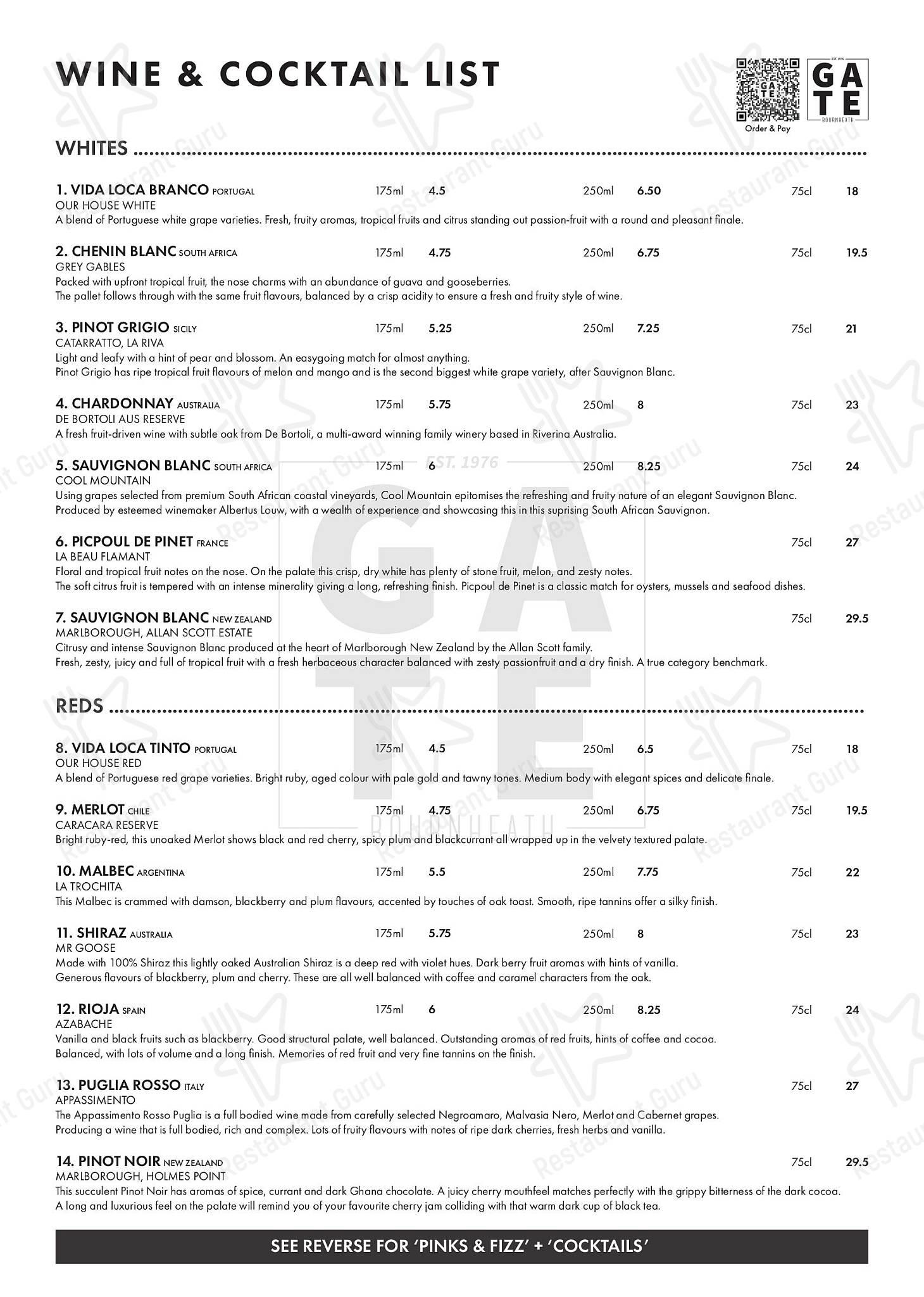 Menu at The Gate at Bournheath pub & bar, Bromsgrove