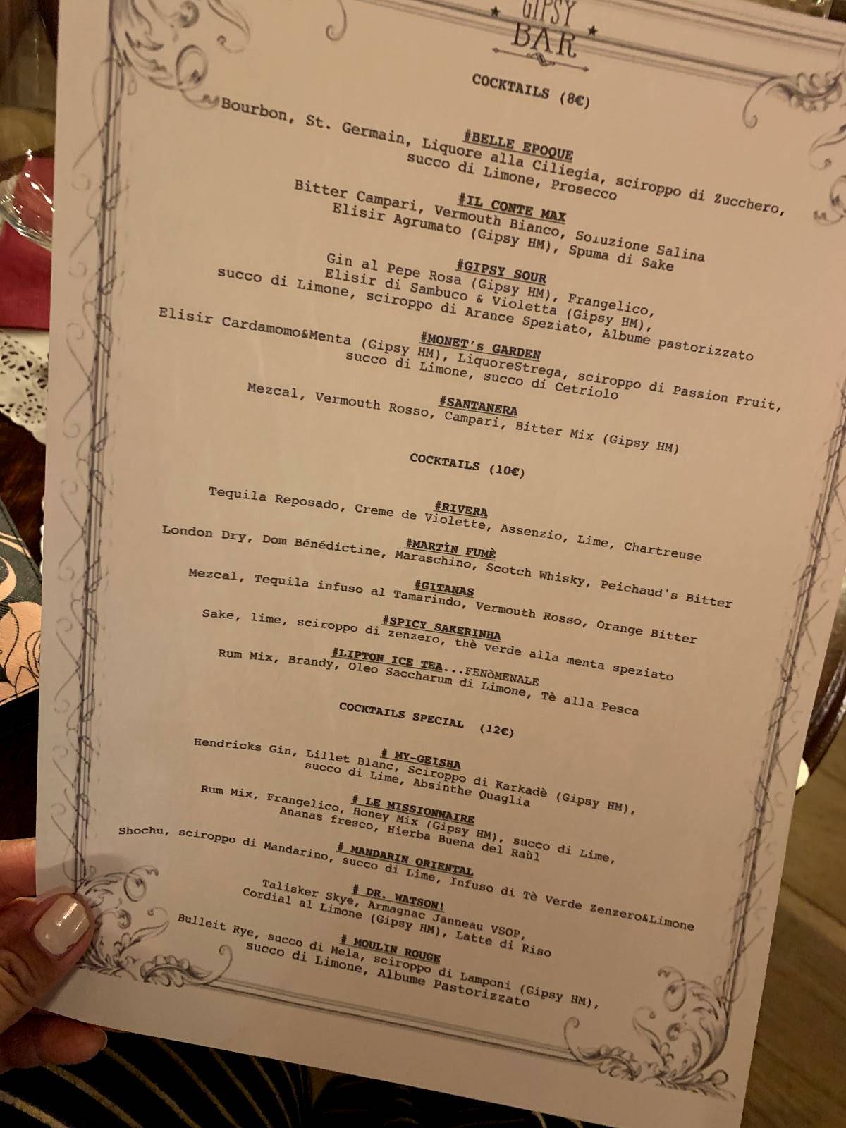 Menu di The Gipsy Bar 