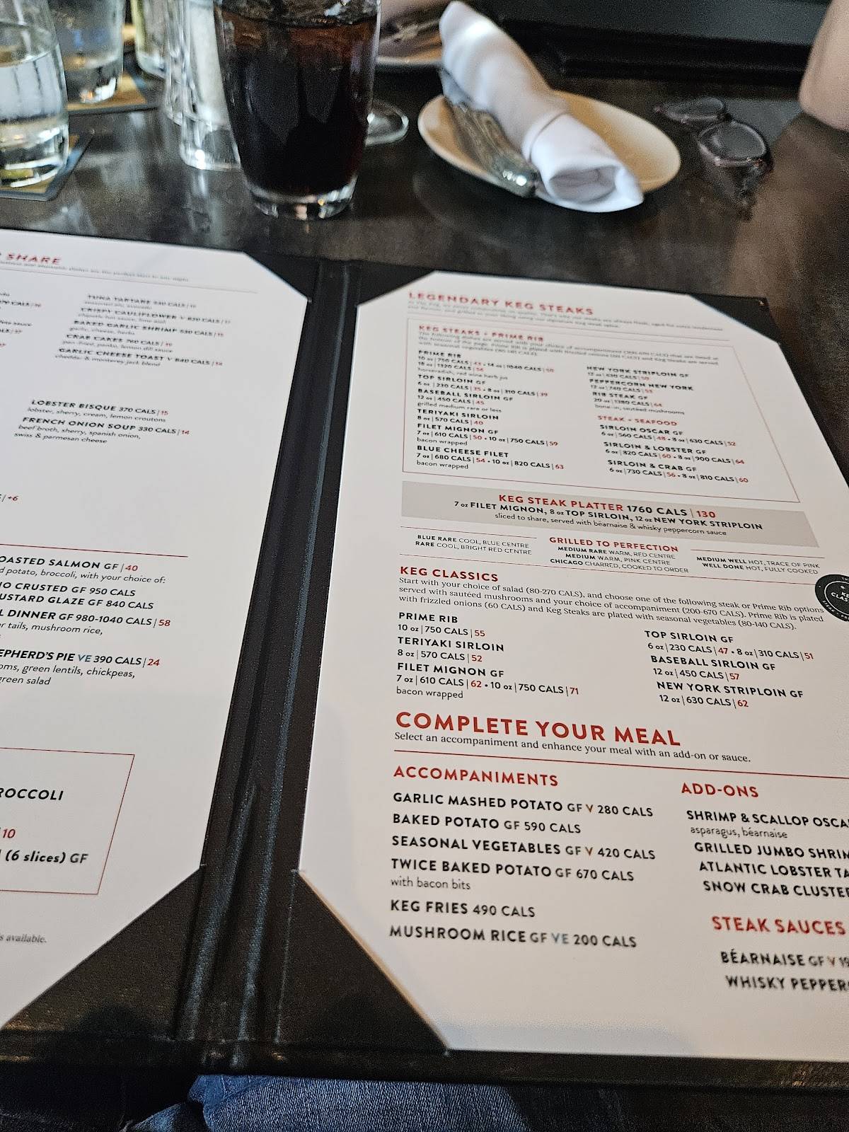 Menu de The Keg Steakhouse + Bar - Hamilton Mountain