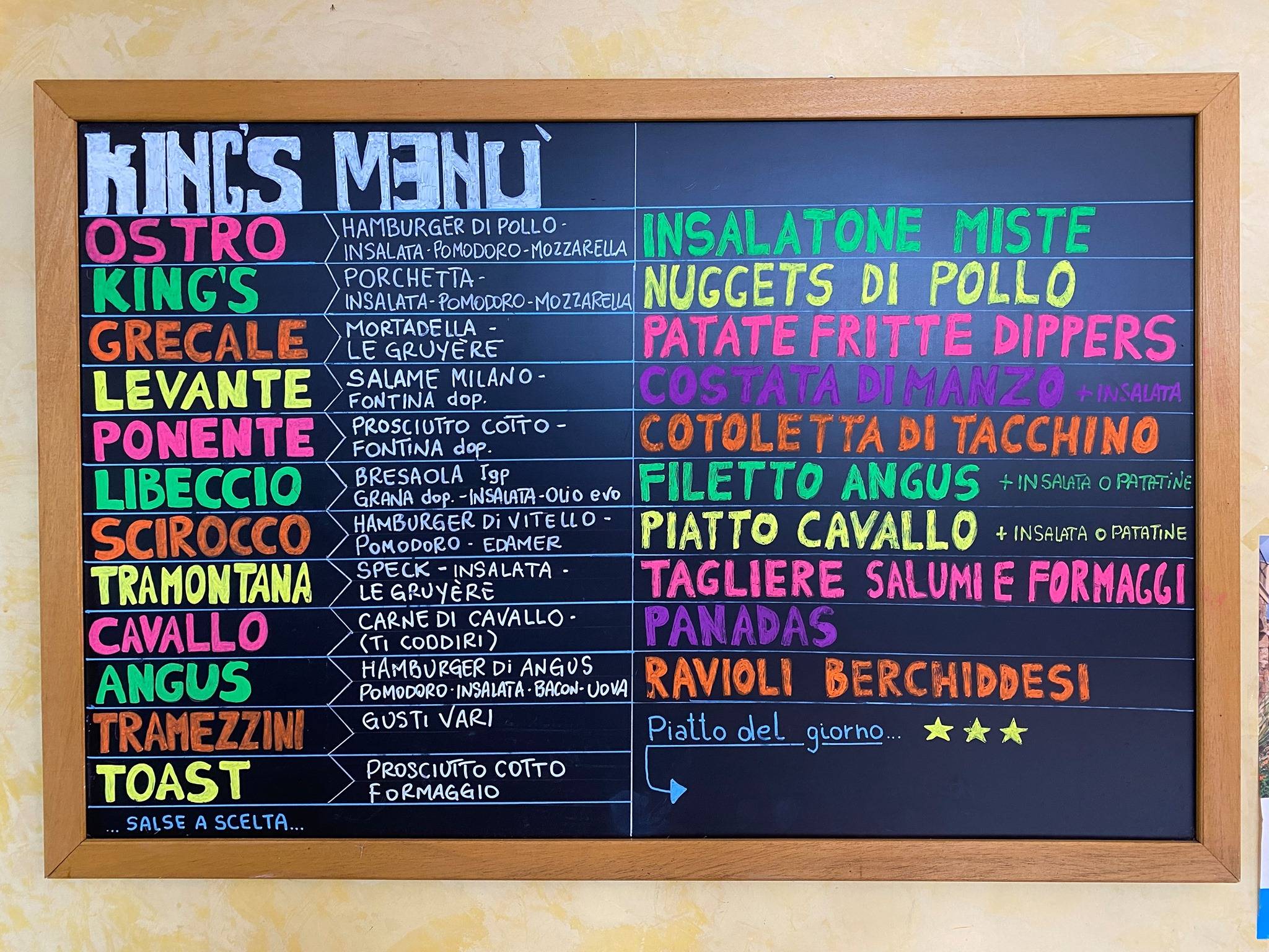 Menu di King’s Bar Tabacchi 