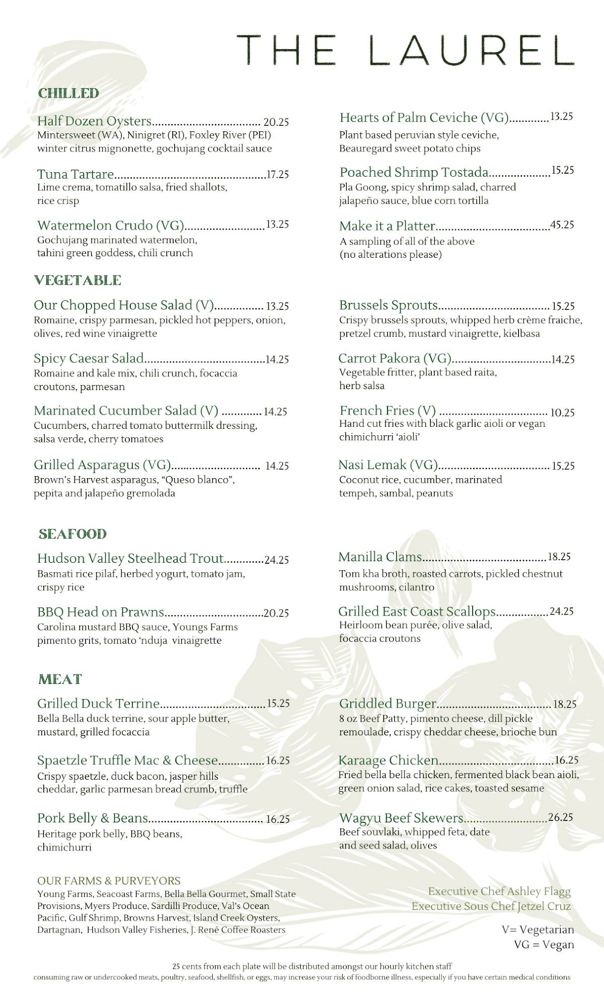 Menu at The Laurel restaurant, West Hartford