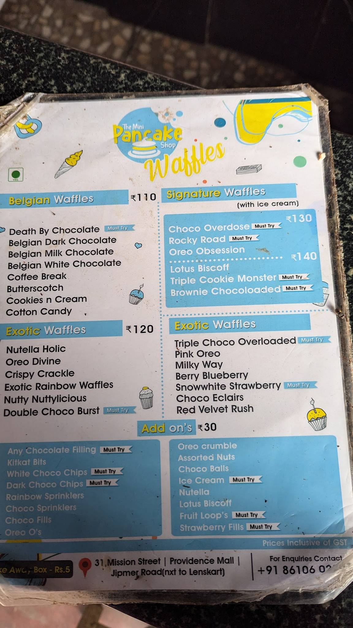 The Mini Pancake Shop menu