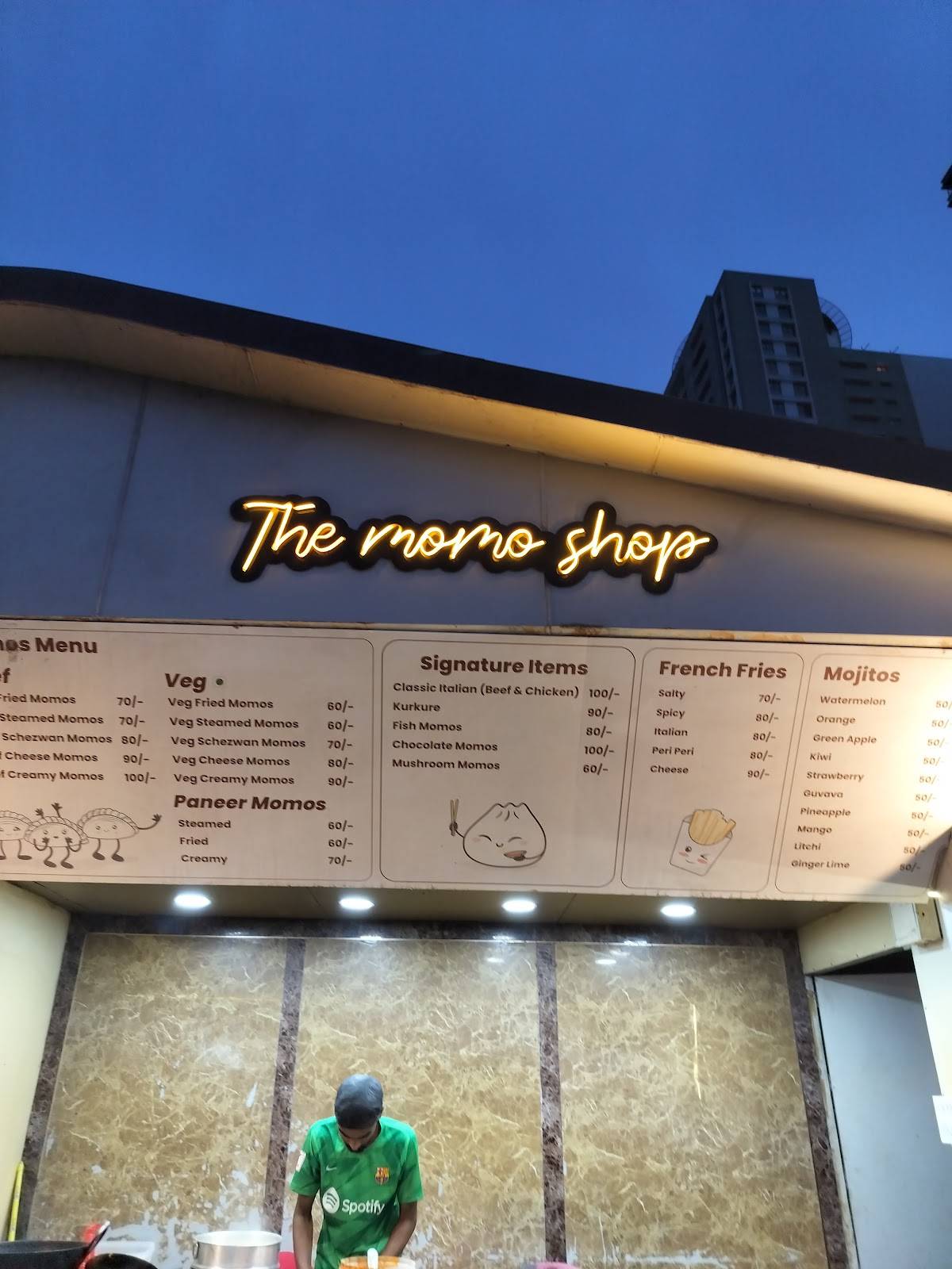 The Momo Shop menu