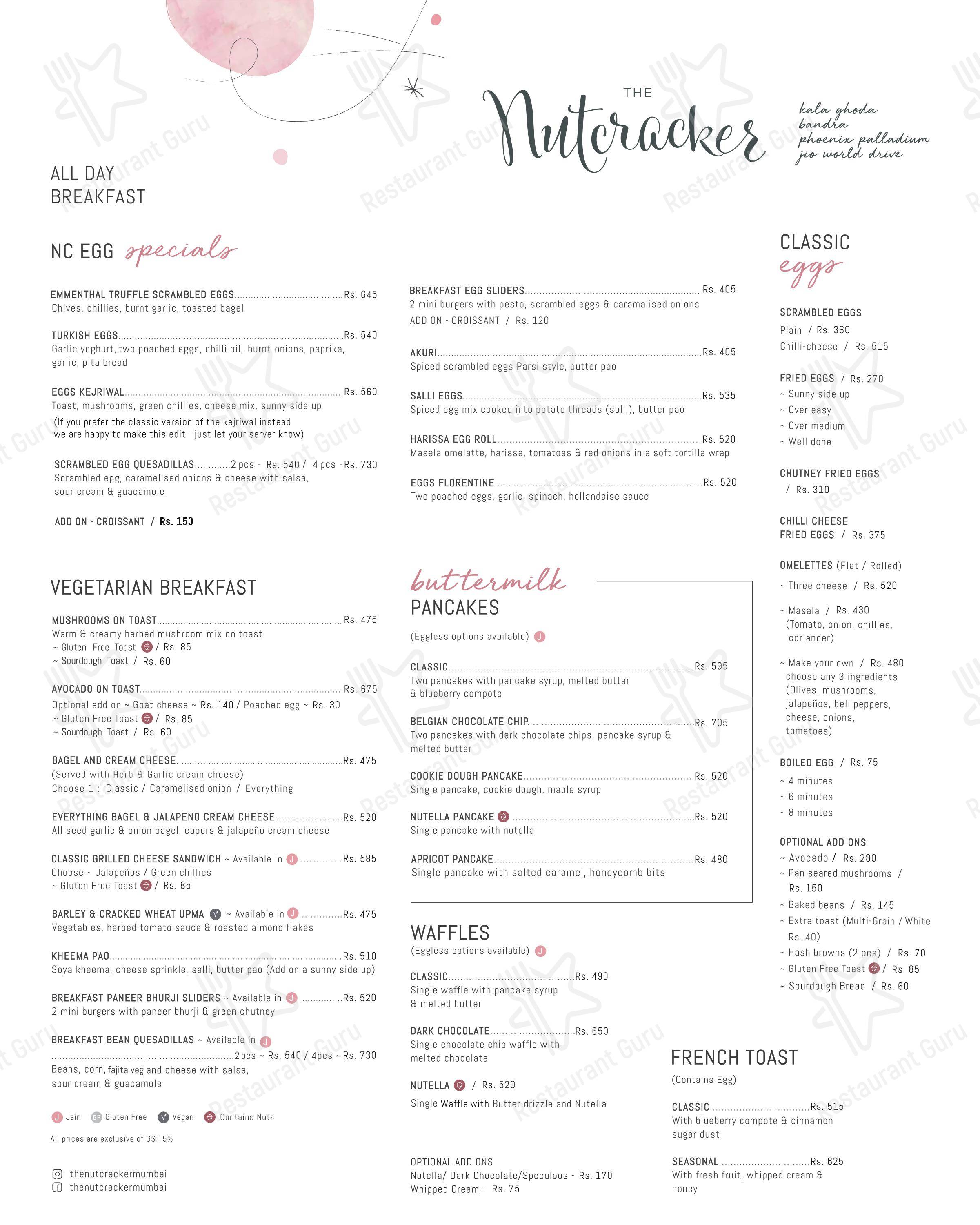 Menu for the The Nutcracker cafe