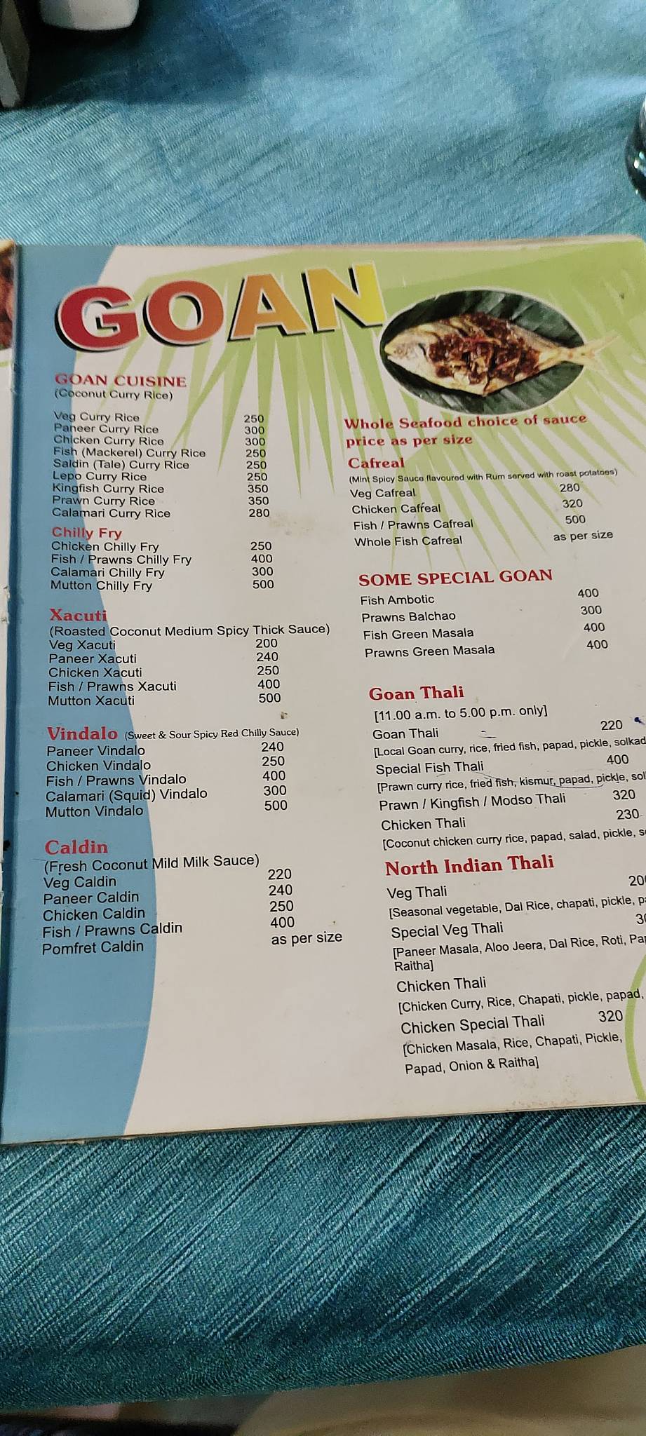 The Pavilion menu