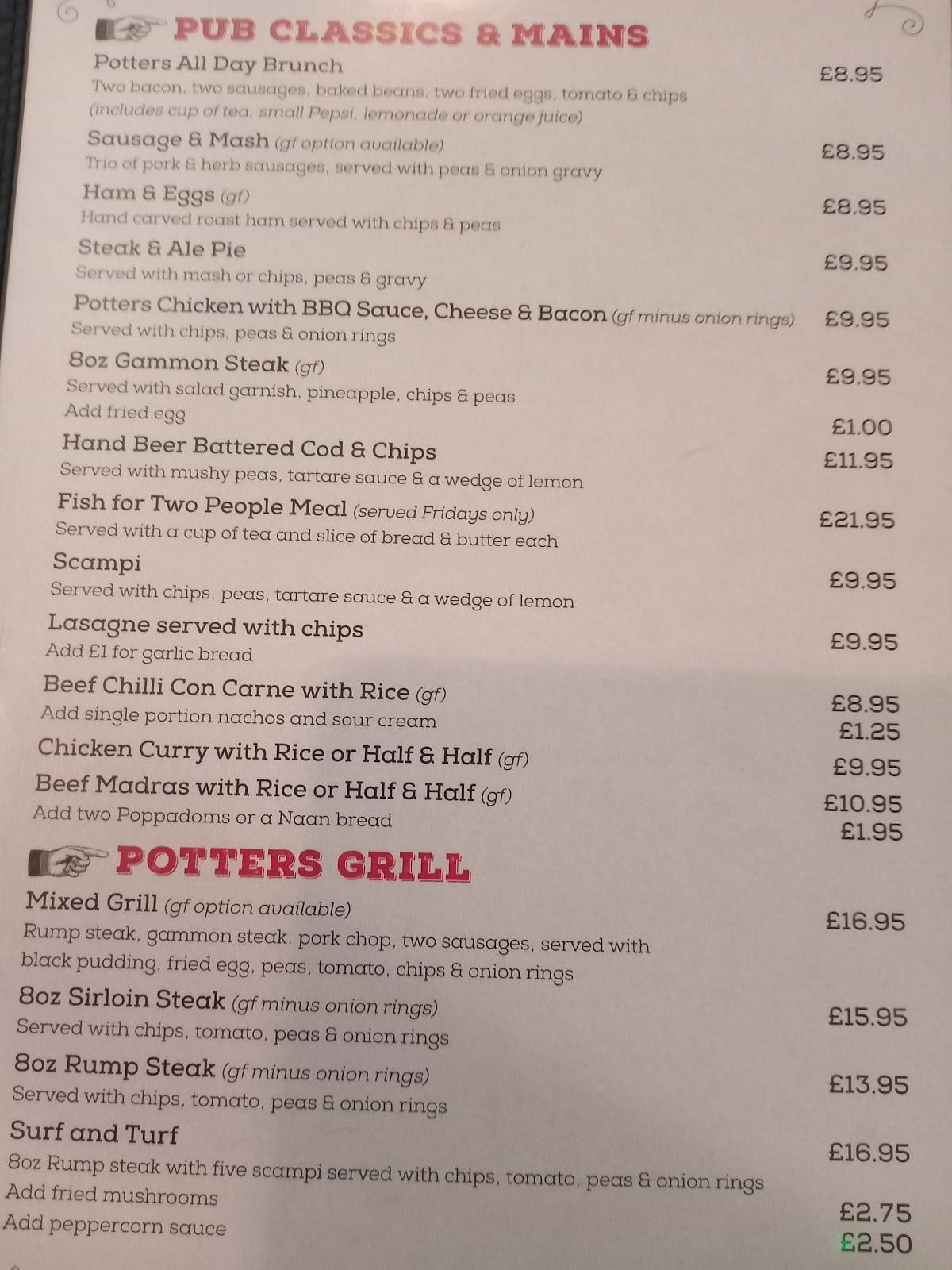 Menu at The Potters pub & bar, Newport