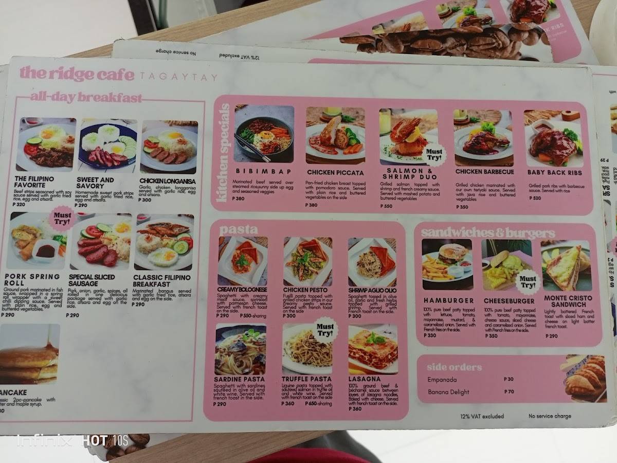Menu at The Ridge Cafe - Tagaytay, Alfonso